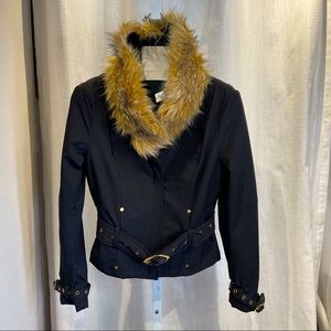 Vintage Marciano Black Moto Jacket with Detachable Faux Fur Collar - S/P
